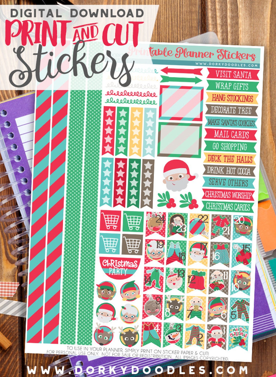 Christmas Print and Cut Planner Stickers - Pink and Blue Christmas ...
