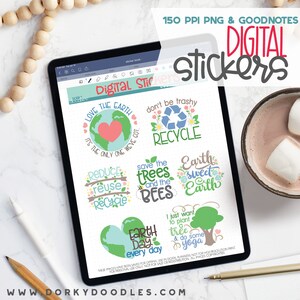 Adesivos de planejador digital do Dia da Terra - Livro de adesivos Love the Earth para Goodnotes, arquivos PNG para planejamento e notabilidade do Ipad