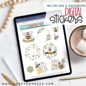 Honey Bees Digital Planner Stickers - Bee Wordart Sticker Book for Goodnotes, PNG files for Ipad Planning and Notability