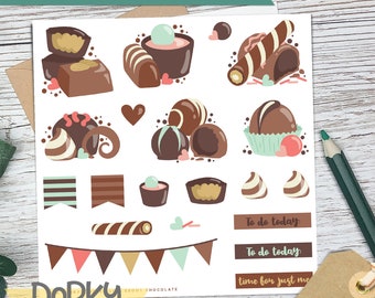 Chocolate Lovers Decorative Planner Sticker Sheets | 5.5x5.5 Inch Stickers | Sticker Sheet Set for Planners, Laptops, and Notebooks