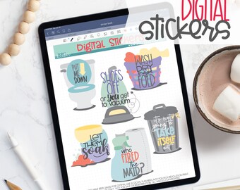 Cleaning Digital Planner Stickers - Cute Chore Sticker Book for Goodnotes, PNG files for Ipad Planning and Notability