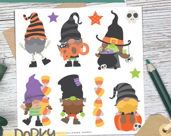Hojas de pegatinas del planificador decorativo de gnomos de Halloween / pegatinas de 5,5 x 5,5 pulgadas / juego de hojas de pegatinas para planificadores, portátiles y cuadernos