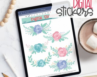 Fun Floral Digital Planner Stickers - Spring Flower Sticker Book for Goodnotes, PNG files for Ipad Planning and Notability