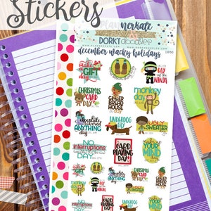 Wacky Diciembre Imprimir y Cortar Planificador Pegatinas - Crazy December Holidays Pegatinas Imprimibles