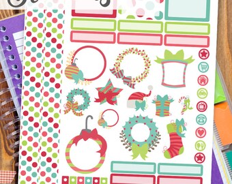 Christmas Print and Cut Planner Stickers - Pink and Blue Christmas Printable Stickers