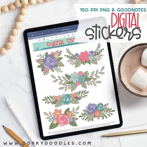 Fun Floral Digital Planner Stickers - Spring Flower Sticker Book for Goodnotes, PNG files for Ipad Planning and Notability