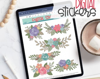 Fun Floral Digital Planner Stickers - Spring Flower Sticker Book for Goodnotes, PNG files for Ipad Planning and Notability