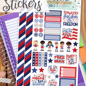 4th of July Print and Cut Planner Stickers - Patriotic Kids Printable Stickers
