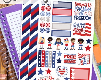 4 juli Print and Cut Planner Stickers - Patriotic Kids Printable Stickers