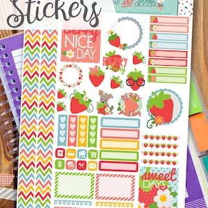 Strawberry Print and Cut Planner Stickers - Strawberries, Puppy, Summer Printable Stickers