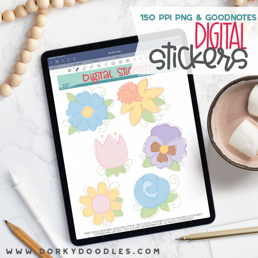 Fun Sketchy Floral Digital Planner Stickers - Spring Flower Sticker ...