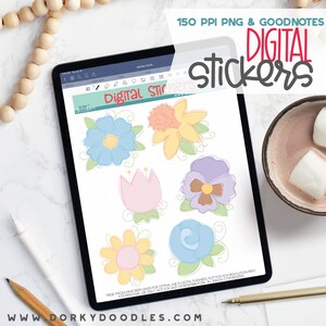 Fun Sketchy Floral Digital Planner Stickers - Spring Flower Sticker Book for Goodnotes, PNG files for Ipad Planning and Notability