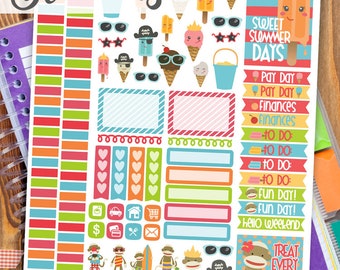 Summer Treats Print and Cut Planner Stickers - Popsicles, Ice Cream, Sock Monkeys Printable Stickers