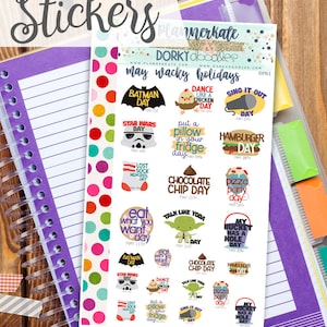 Wacky puede imprimir y cortar planner pegatinas - loco mayo vacaciones pegatinas imprimibles