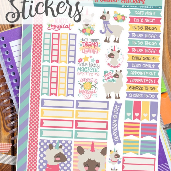 Llamacorn Print and Cut Planner Stickers - Llamas and Magic Printable Stickers