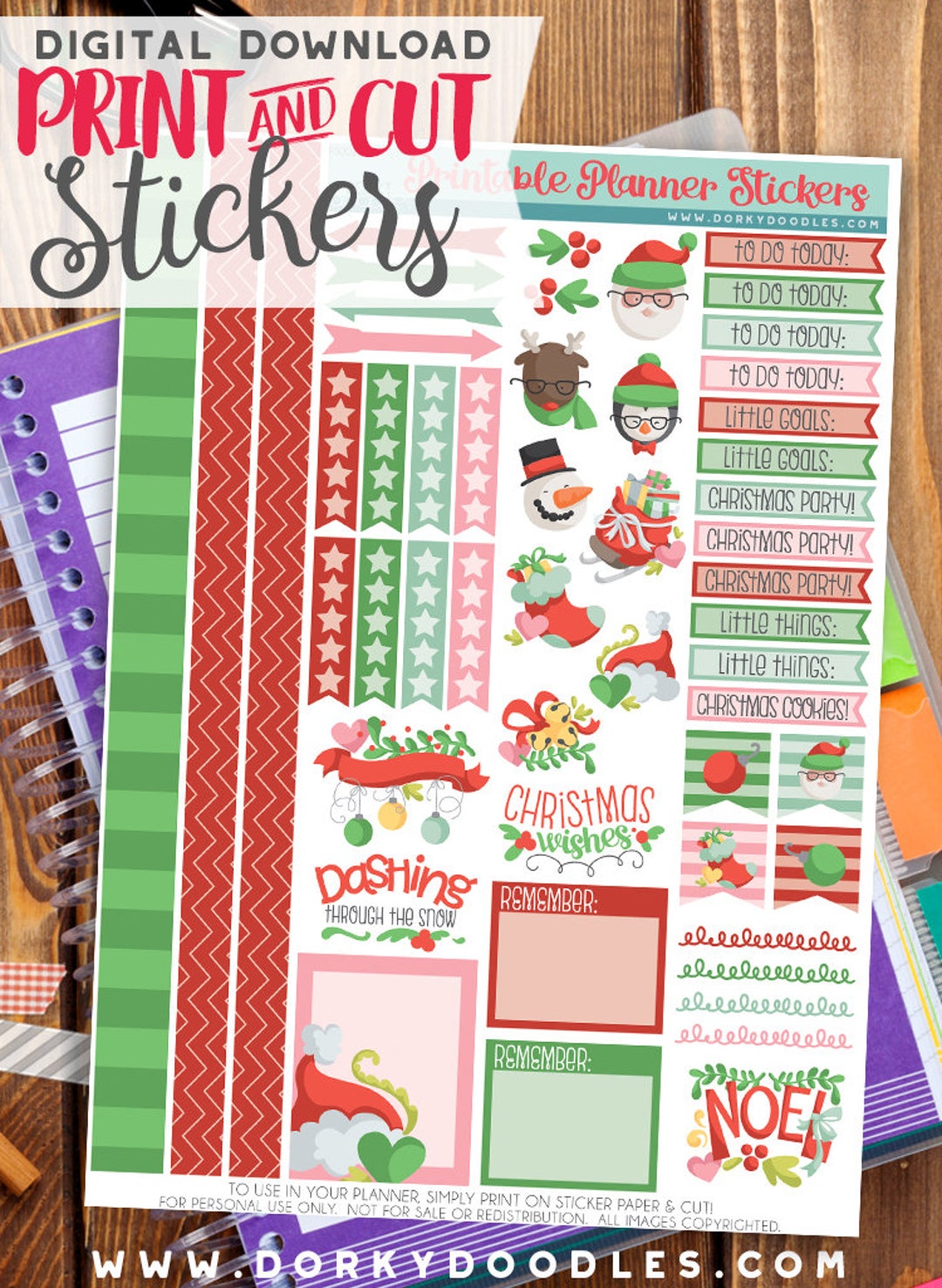 Christmas Print and Cut Planner Stickers - Holiday Fun Printable ...