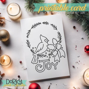 Tarjetas navideñas para colorear imprimibles - Tarjetas de felicitación navideñas dibujadas a mano - Descarga digital - Tarjetas navideñas DIY de 5"x7" para impresión en el hogar