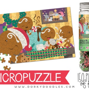 Cute Gingerbread Christmas Micro Puzzle - 4x6&quot; Mini Puzzle in Test Tube - Perfect Stocking Stuffer!