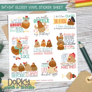 Funny Chicken Sayings Vinyl Planner Stickers