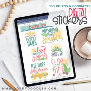 Schattige Zomer Digitale Planner Stickers - Summer Wordart Sticker Book for Goodnotes, PNG bestanden voor Ipad Planning en Notability