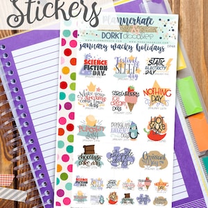 Wacky January Print and Cut Planner Stickers - Crazy January Holidays Printable Stickers