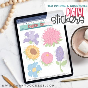 Fun Sketchy Floral Digital Planner Stickers - Spring Flower Sticker Book for Goodnotes, PNG files for Ipad Planning and Notability