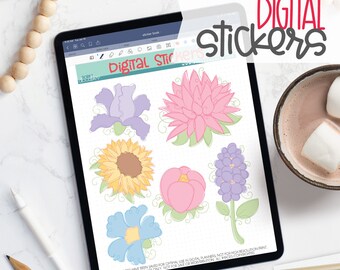 Fun Sketchy Floral Digital Planner Stickers - Spring Flower Sticker Book for Goodnotes, PNG files for Ipad Planning and Notability