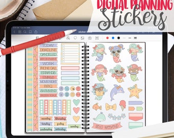 Sketchy Mermaids Digital Planner Stickers - Summer Sticker Book for Goodnotes, PNG files for Ipad Planning and Notability