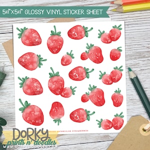 Waterproof Strawberry Planner Stickers | Vinyl Die Cut Sticker | 5.5x5.5" Sticker Sheet