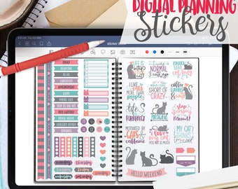 Cat Lovers Digital Planner Stickers - Cat People Sticker Book for Goodnotes, PNG files for Ipad Planning and Notability