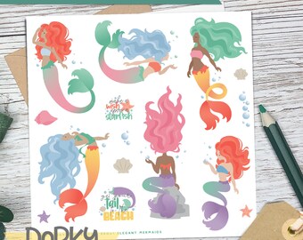 Elegant Mermaid Decorative Planner Sticker Sheets | 5.5x5.5 Inch Stickers | Sticker Sheet Set for Planners, Laptops, and Notebooks