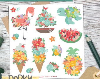 Fun Floral Summer Decorative Planner Sticker Sheets | 5.5x5.5 Inch Stickers | Sticker Sheet Set for Planners, Laptops, and Notebooks