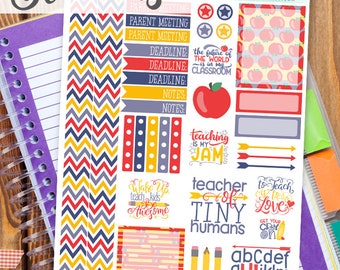 Teachers Print and Cut Planner Stickers - Pencils, Wordart, Classroom Printable Stickers