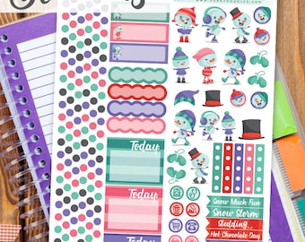 Snowman Print and Cut Planner Stickers - Cute Winter Printable Stickers