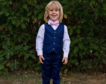 Boy Christening Formal Wedding 5pc Slim Fit Suit with Bow Tie and Marching hat