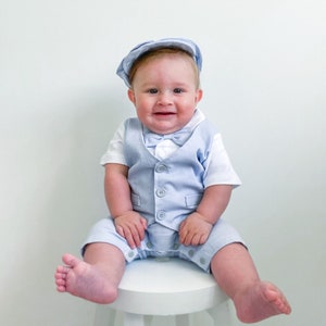 Baby Boy Christening Wedding 1pc All in One Pale Blue Linen Blend ...