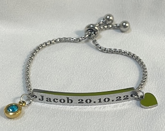 Personalized Baby Christening Baptism Confirmation Gift Bar Bracelet Name Date Engraving