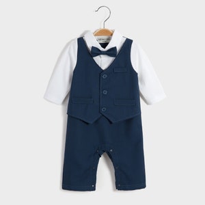 Baby Boy Christening Wedding 1pc All in One Outfit with Bow Tie