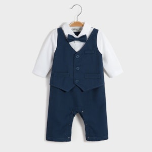 Baby Boy Christening Wedding 1pc All in One Outfit with Bow Tie