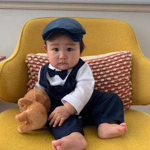 Baby Boy Christening Wedding 1pc All in One Outfit With Matching Hat and Bow Tie