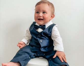 Baby Boy Christening Wedding 1pc All in One Navy Outfit Set