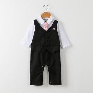 Baby Boy Christening Wedding 1pc All in One Outfit with Tie and Handkerchief image 3