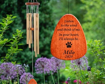 Personalised Engraved Pet Memorial Listen to The Wind Chime Outdoor Garden | Pet Lose Remembering Sympathy Gift UK MADE Next Day Delivery