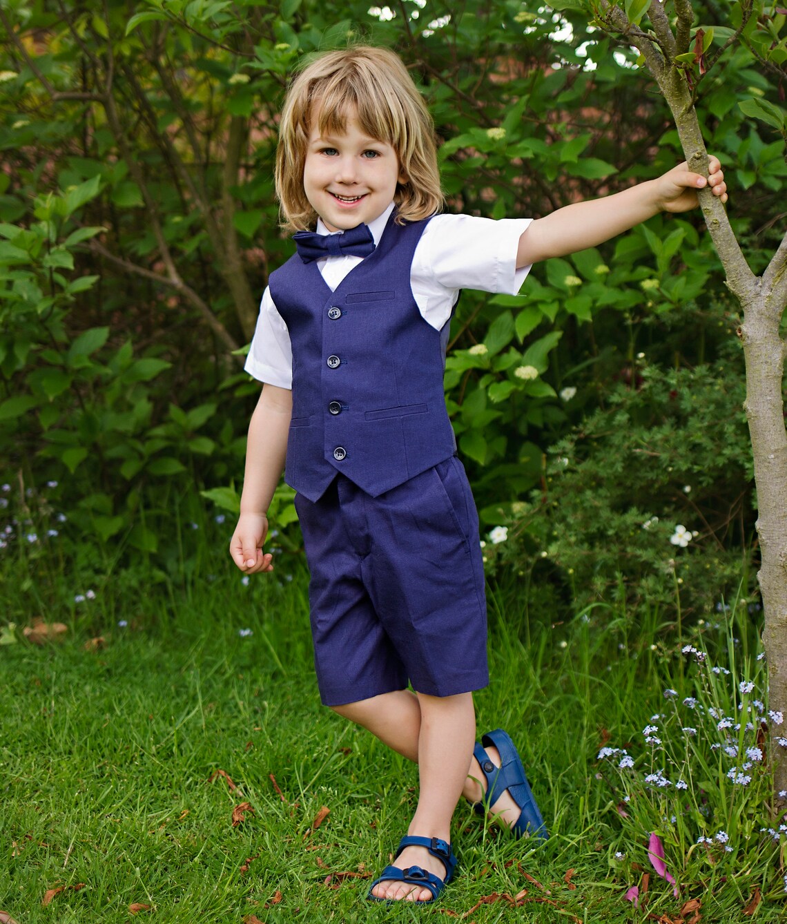 Ring Bearer Page Boy Christening Wedding 5pc Navy Linen Blend Etsy