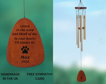 Personalised Engraved Pet Memorial Listen to The Wind Chime Outdoor Garden | Pet Lose Remembering Gift Free Sympathy Card