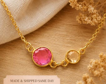 Personalisierte Mutter und Kind Birthstones Halskette, Kostenlose Sentimental Karte, Muttertag Geburtstagsgeschenk für Sie. Jubiläumsgeschenk