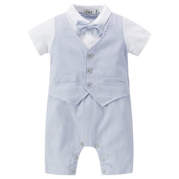 Baby Boy Christening Wedding 1pc All in One Pale blue Linen | Etsy