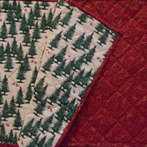 Christmas Red and Gold Placemats, Set of Two, Winter Table Mats, Red Table Linens, Quilted Reversible Rectangle Placemat