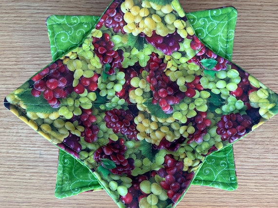 Microwave Bowl Cozy Set: Reversible Fabric Hot Pads, Grape & Lime