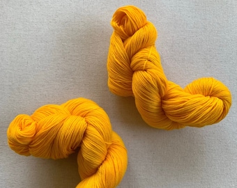 Merino Wool, Cashmere and Nylon Superwash Yarn, Sock Yarn, MCN Yarn, Hankaroni, Macaroni and Cheese, Hand Dyed Yarn, Yellow Yarn, Food Yarn